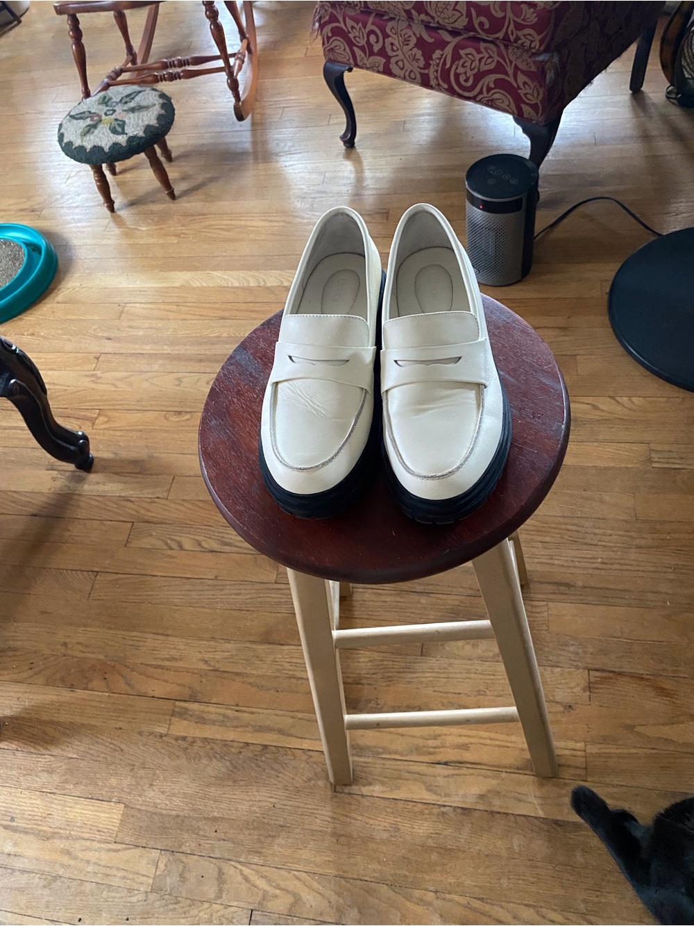 Quince Ivory Penny Loafers with Black Platform Sole